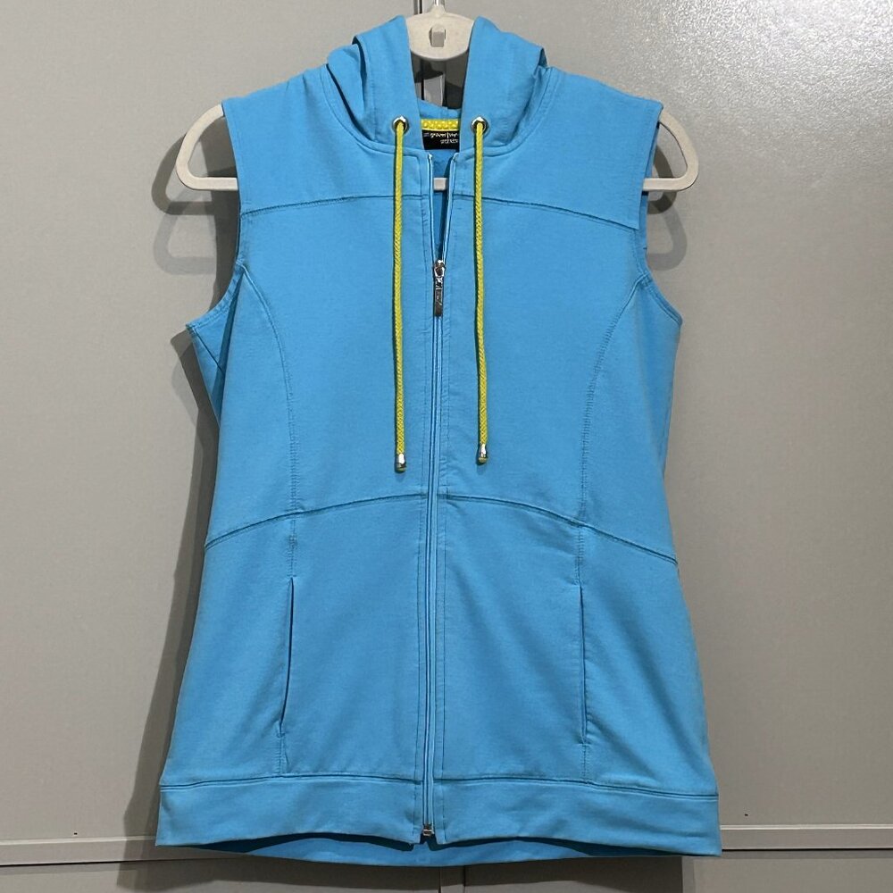 Susan Graver Weekend Hooded Zip Front Blue Vest Women's Size XS